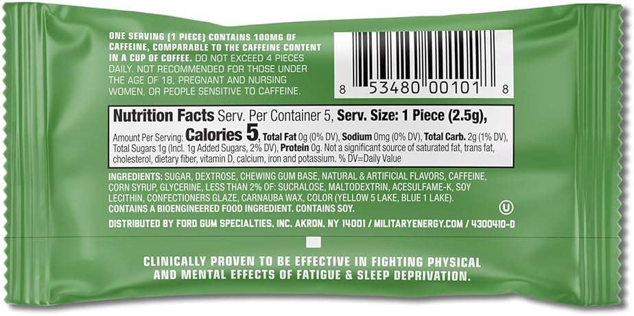 MEG (Military Energy Gum) - Spearmint | Enhance Your Physical Performance with 100mg of Caffeine Per Piece, Ultimate Energy Boost for Workouts, Alternative to Energy Drinks | NSF for Sport® Certified - Pack of 24 - Image 4