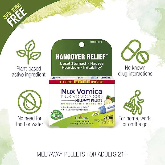 Boiron Nux Vomica 30C Homeopathic Medicine for Hangover Relief, Upset Stomach, Nausea, and Overindulgence of Food or Drink - 3 Count (240 Pellets) - Image 3