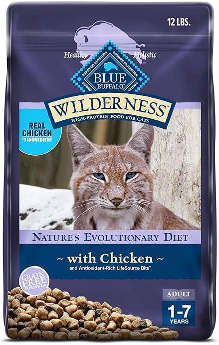Blue Buffalo Wilderness with Chicken Natural High-Protein Grain-Free Dry Food for Adult Cats, Real Chicken First, Antioxidant-Rich LifeSource Bits Support Immunity, Promotes Strong Muscles, 12 lbs. - Image 1