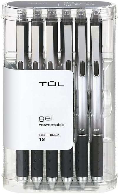 TUL Retractable Gel Pens, Fine Point, 0.5 mm, Gray Barrel, Black Ink, Pack Of 12 Pens - Image 1