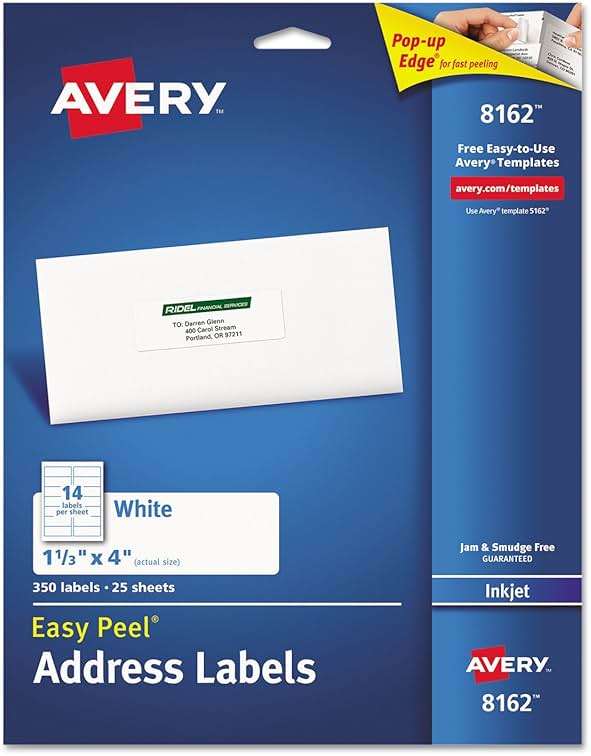Avery Averyamp;reg; Easy Peel Address Labels for Inkjet Printer, 1-1/3 x 4, White, 350/Pack - Image 1