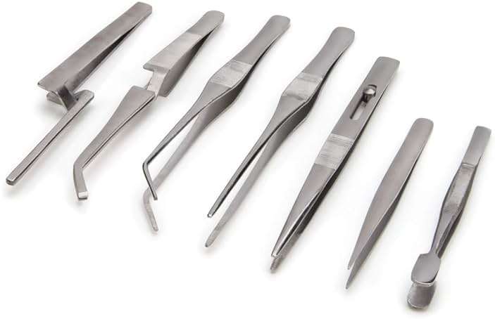 Steelman 7-Piece Tweezer Variety Tool Set for Electronic Repairs, Jewelry Making, and Model Building, Stainless Steel, Includes Sharp, Angled, Blunt, and Offset Tips, Storage Case Included - Image 1