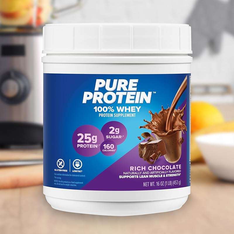 Pure Protein Powder, Whey, High Protein, Low Sugar, Gluten Free, Rich Chocolate, 1 lb - Image 5