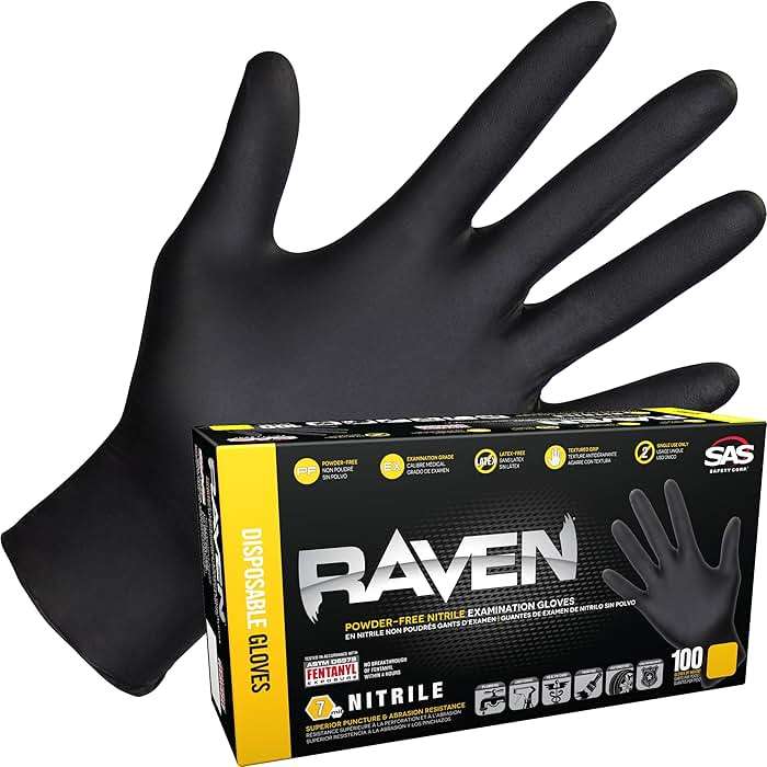 Raven Powder Free Nitrile Disposable Gloves | 7 Mil - Med | Latex Free, Chemical + Puncture Resistant, Textured Grip, Single Use | for Automotive, Industrial, Janitorial, MRO, Food Service | 66517 - Image 1