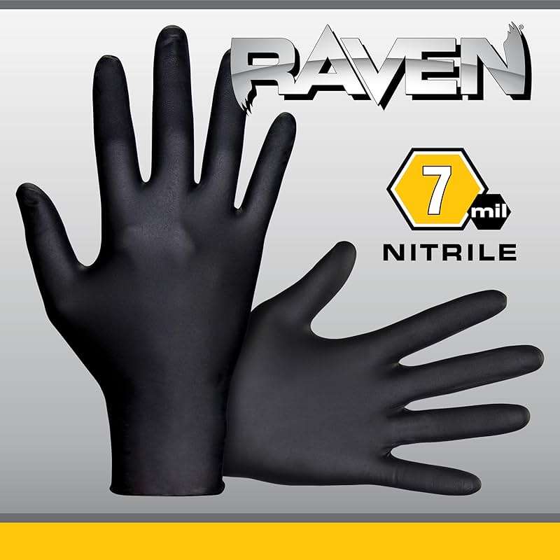 Raven Powder Free Nitrile Disposable Gloves | 7 Mil - Med | Latex Free, Chemical + Puncture Resistant, Textured Grip, Single Use | for Automotive, Industrial, Janitorial, MRO, Food Service | 66517 - Image 3
