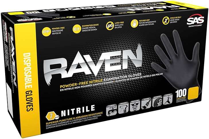 Raven Powder Free Nitrile Disposable Gloves | 7 Mil - Med | Latex Free, Chemical + Puncture Resistant, Textured Grip, Single Use | for Automotive, Industrial, Janitorial, MRO, Food Service | 66517 - Image 8