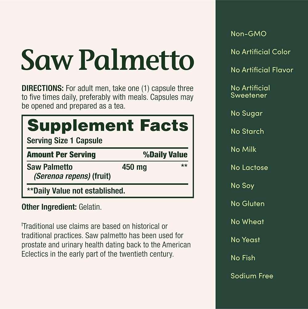 Nature's Bounty Saw Palmetto Support for Prostate and Urinary Health, Herbal Health Supplement, 450mg, 250 Capsules - Image 2
