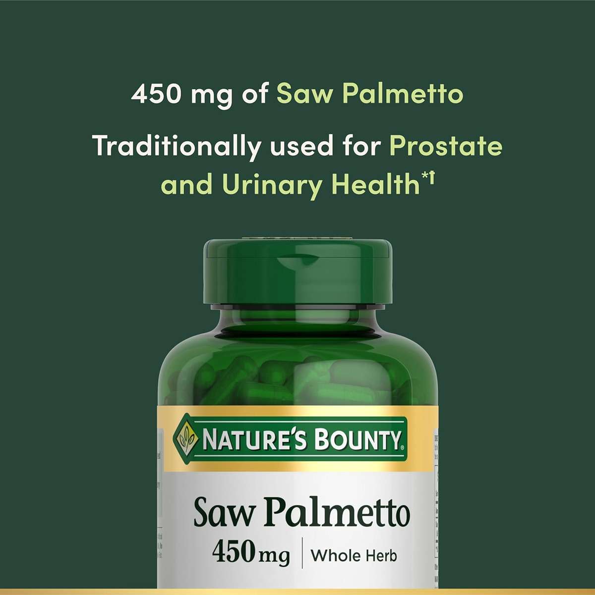 Nature's Bounty Saw Palmetto Support for Prostate and Urinary Health, Herbal Health Supplement, 450mg, 250 Capsules - Image 4