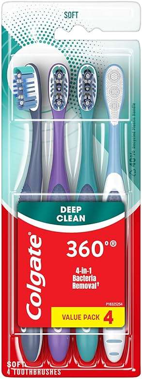 Colgate 360 Soft Toothbrushes, 4 Pack | Soft Bristles, Tongue And Cheek Cleaner, Removes Odour Bacteria, Whole Mouth Clean, Bulk Pack - Image 2