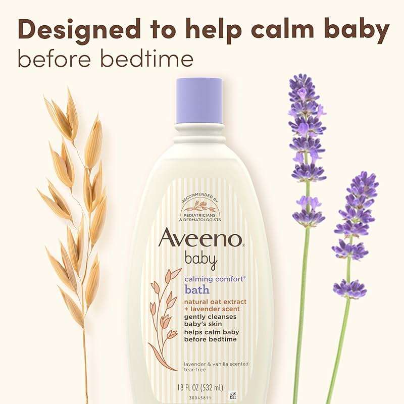 Aveeno Baby Nighttime Calming Comfort Bath, Baby Body Wash for Skin & Hair with Natural Oat Extract, Soothing Lavender & Vanilla Scent, Tear-Free Formula, No Added Parabens & Phthalates, 18 Fl Oz - Image 5