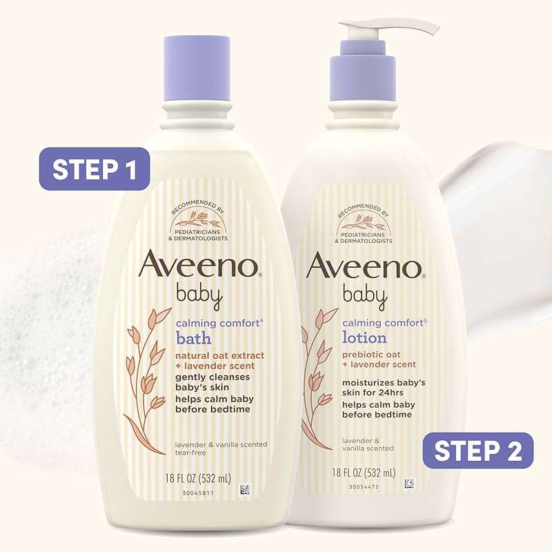 Aveeno Baby Nighttime Calming Comfort Bath, Baby Body Wash for Skin & Hair with Natural Oat Extract, Soothing Lavender & Vanilla Scent, Tear-Free Formula, No Added Parabens & Phthalates, 18 Fl Oz - Image 7
