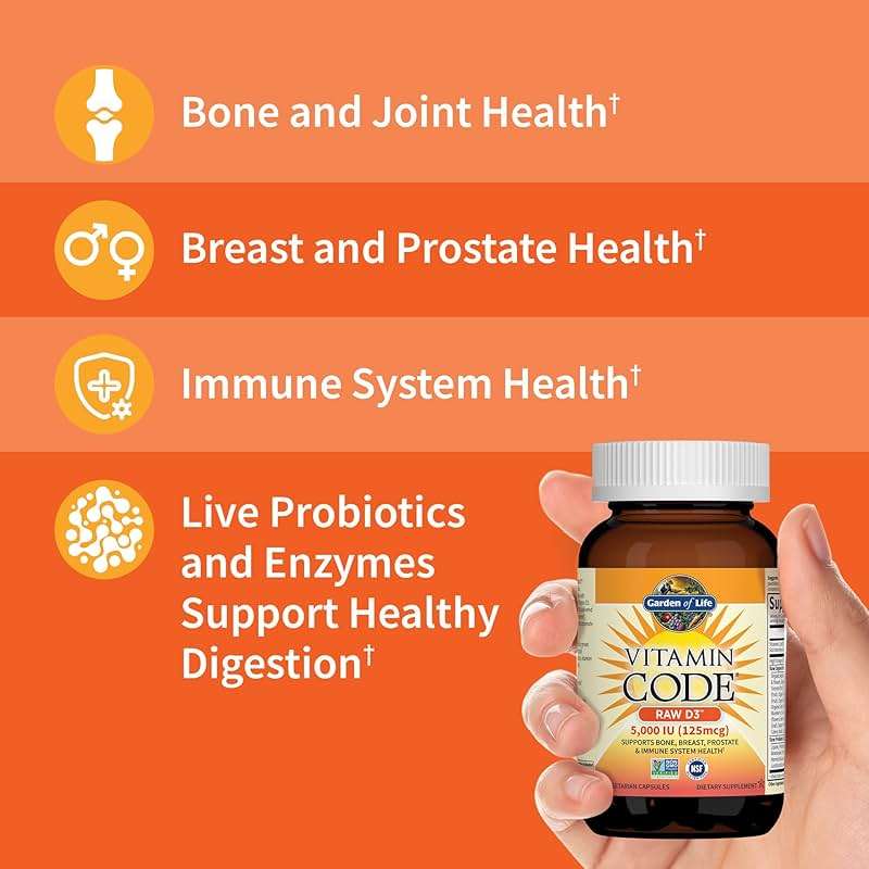Garden of Life Vitamin D, Vitamin Code Raw D3, Vitamin D 2,000 IU, Raw Whole Food D3 Supplements with Chlorella, Fruit, Veggies & Probiotics for Bone & Immune Health, 60 Vegetarian Capsules - Image 2