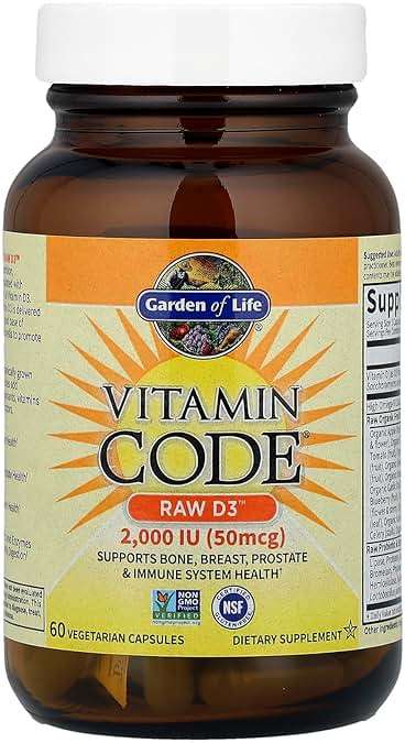 Garden of Life Vitamin D, Vitamin Code Raw D3, Vitamin D 2,000 IU, Raw Whole Food D3 Supplements with Chlorella, Fruit, Veggies & Probiotics for Bone & Immune Health, 60 Vegetarian Capsules - Image 3