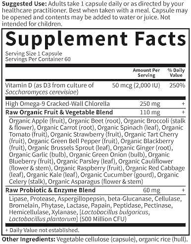 Garden of Life Vitamin D, Vitamin Code Raw D3, Vitamin D 2,000 IU, Raw Whole Food D3 Supplements with Chlorella, Fruit, Veggies & Probiotics for Bone & Immune Health, 60 Vegetarian Capsules - Image 6