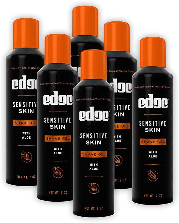 Edge Shaving Gel for Men, Sensitive Skin with Aloe, 6 Pack, Moisturizes, Protects, Soothes, Reduces Skin Irritation - Image 1