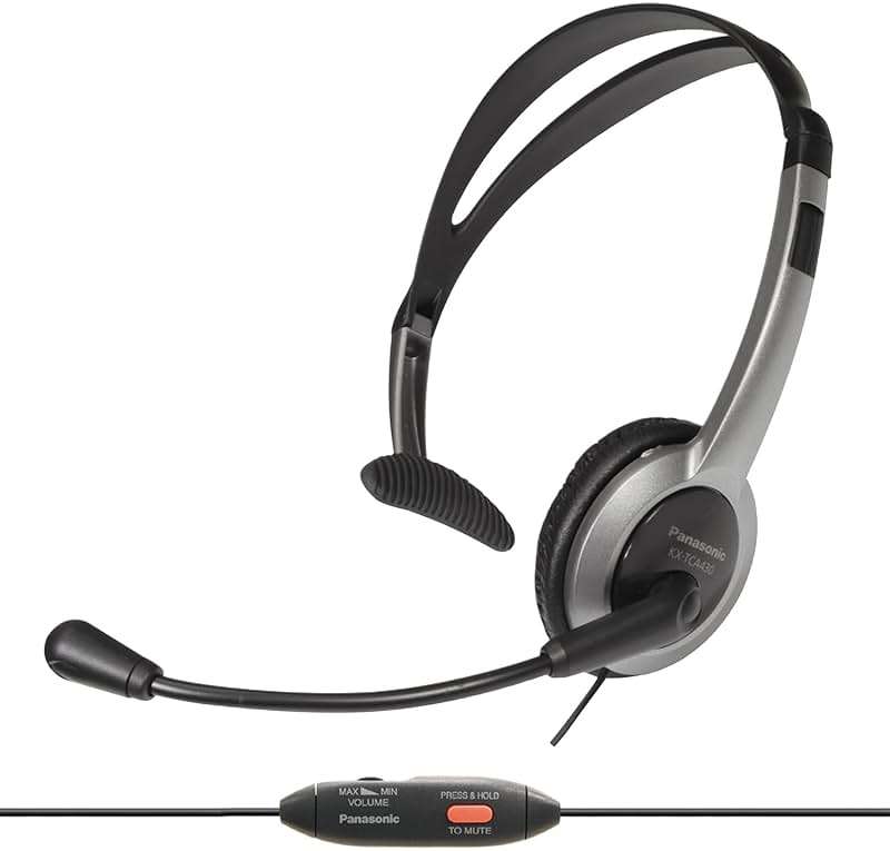 Panasonic Comfort Fit Headset for TCA Series Cordless Landline Phones, Foldable Headset with Flexible Noise-Cancelling Microphone and Volume Control, 2.5 mm Plug, Grey/Silver KX-TCA430 - Image 2