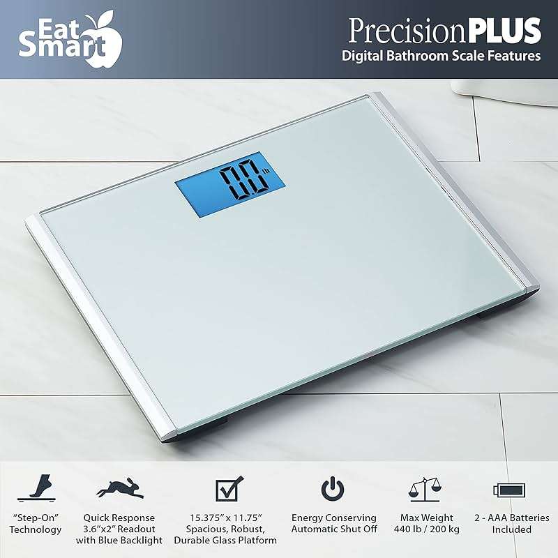 Eat Smart Precision Plus Digital Bathroom Scale, 440-lb Capacity, Wide Platform Body Analyzer with Step-On Technology, Stable Home Fitness Device for Weight Management, Grey - Image 5