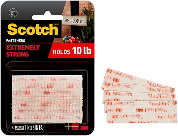 Scotch Extreme Interlocking Fasteners, 4 Strips, 1" x 3", Delivers Powerful Bond on Contact, Weather, Dirt & UV Resistant, 1 Set Holds 2 lbs., Designed with Reclosable Dual-Lock Technology (RFD7090) - Image 1