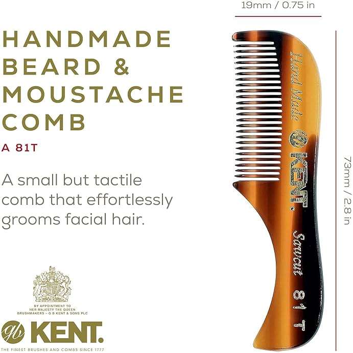 Kent A 81T X-Small Men's Beard Mustache Mini Pocket Comb, Fine Toothed Pocket for Facial Hair Grooming and Styling. Hand-Made of Quality Cellulose Acetate, Saw-cut Hand Polished. Made in England - Image 2