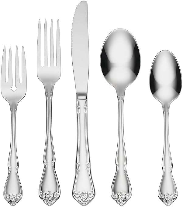Oneida True Rose 45 Piece Everyday Flatware, Service for 8, 18/0 Stainless Steel, Silverware Set, Silver - Image 1