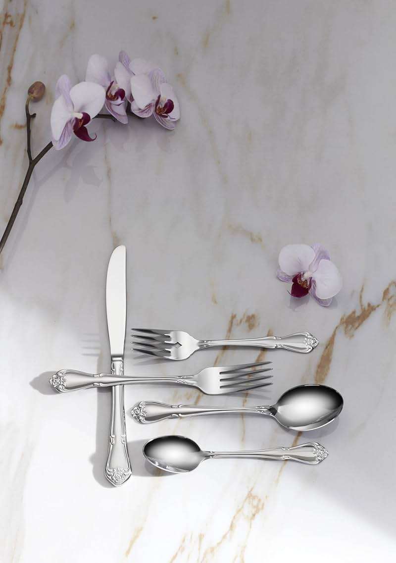 Oneida True Rose 45 Piece Everyday Flatware, Service for 8, 18/0 Stainless Steel, Silverware Set, Silver - Image 2