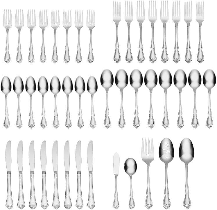 Oneida True Rose 45 Piece Everyday Flatware, Service for 8, 18/0 Stainless Steel, Silverware Set, Silver - Image 3