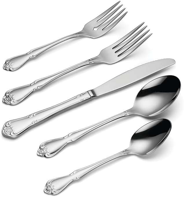 Oneida True Rose 45 Piece Everyday Flatware, Service for 8, 18/0 Stainless Steel, Silverware Set, Silver - Image 4