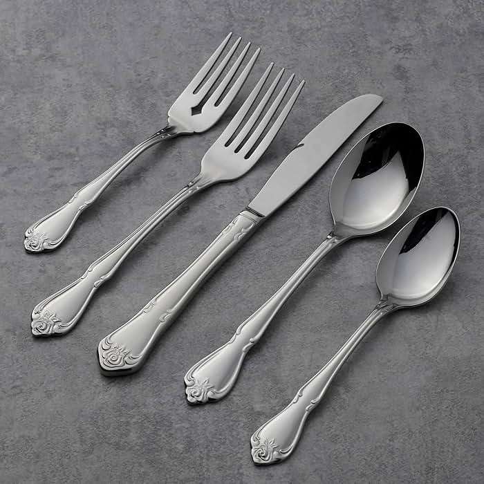 Oneida True Rose 45 Piece Everyday Flatware, Service for 8, 18/0 Stainless Steel, Silverware Set, Silver - Image 6