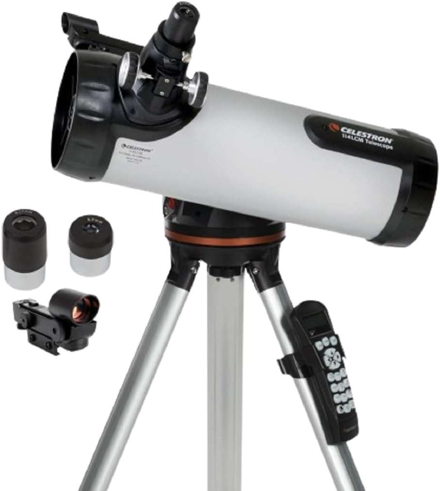 Celestron - 114LCM Computerized Newtonian Telescope - Telescopes for Beginners - 2 Eyepieces - Full-Height Tripod - Motorized Altazimuth Mount - Large 114mm Newtonian Reflector - Image 1