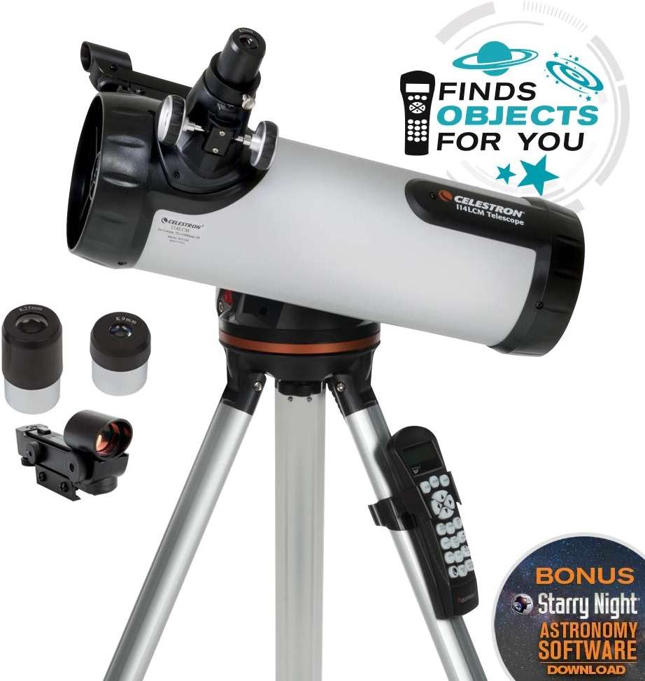 Celestron - 114LCM Computerized Newtonian Telescope - Telescopes for Beginners - 2 Eyepieces - Full-Height Tripod - Motorized Altazimuth Mount - Large 114mm Newtonian Reflector - Image 2