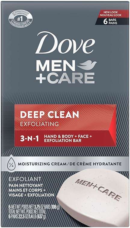 Dove Men + Care Deep Clean Body + Face Bars, Purifying Grains, 3.75 oz, 6 Ct - Image 1