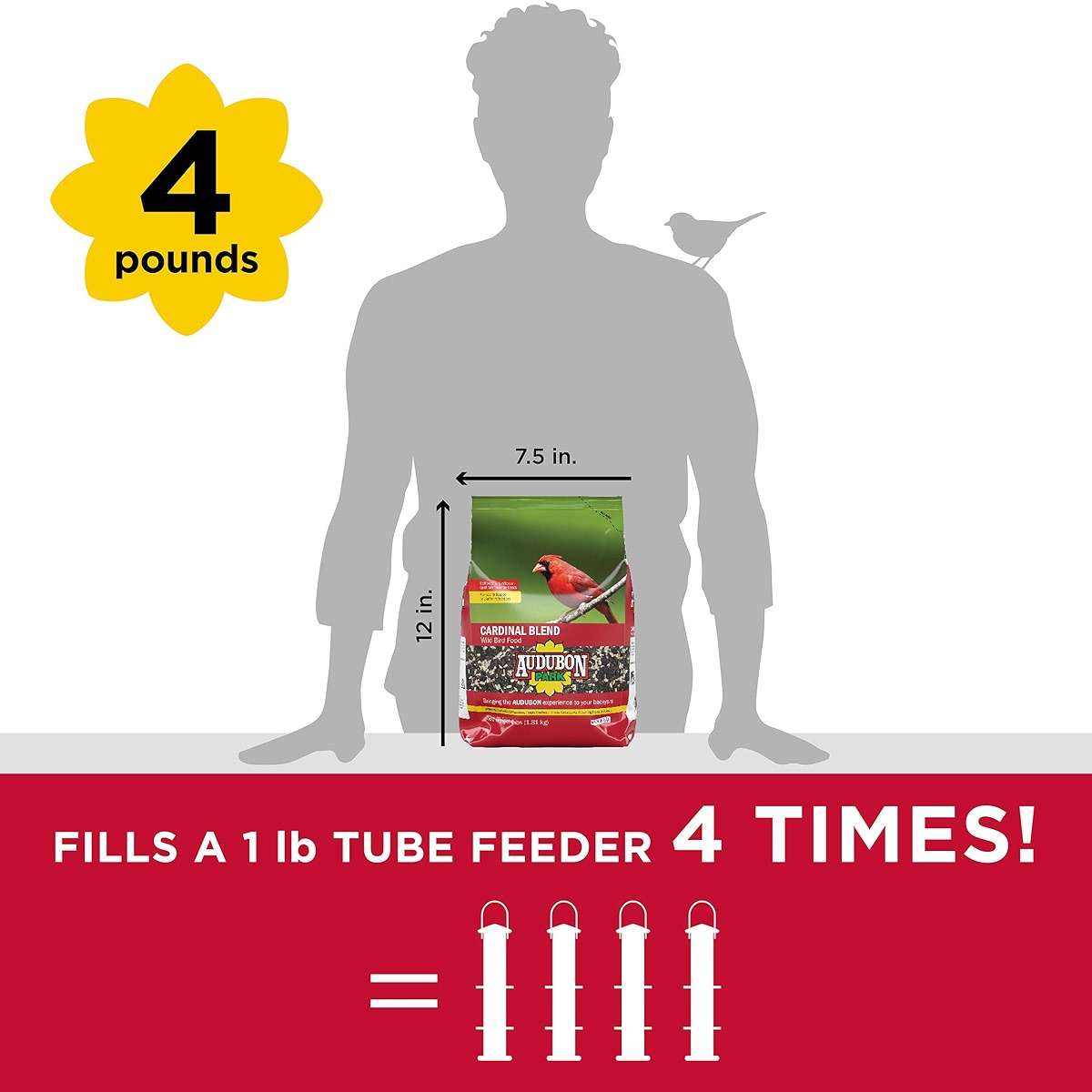 Audubon Park Cardinal Blend Wild Bird Food, Cardinal Bird Seed for Outside Feeders, 4-Pound Bag - Image 2