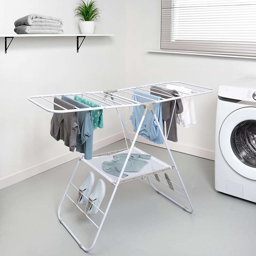 Honey-Can-Do Heavy-Duty Foldable Laundry Drying Rack – Portable Shoes & Clothes Rack for Indoor & Outdoor Use, Space-Saving Design, Easy to Fold Gullwing Design, Sturdy Metal, 50lb. Capacity, White - Image 2