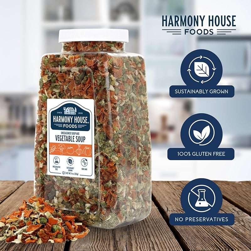 Harmony House Premium Vegetable Soup Mix - Dehydrated Vegetables for Cooking, Camping, Emergency Supply and More (9 oz, Quart Size Jar) - Image 2