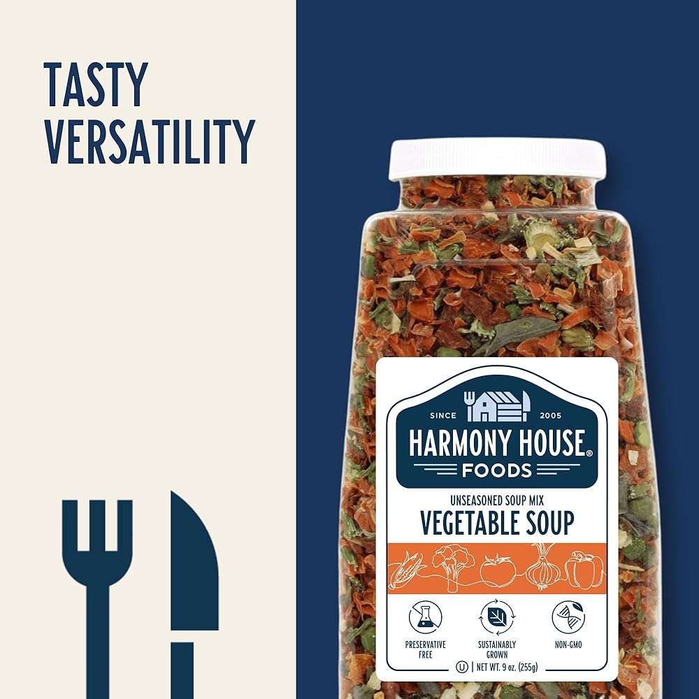 Harmony House Premium Vegetable Soup Mix - Dehydrated Vegetables for Cooking, Camping, Emergency Supply and More (9 oz, Quart Size Jar) - Image 6