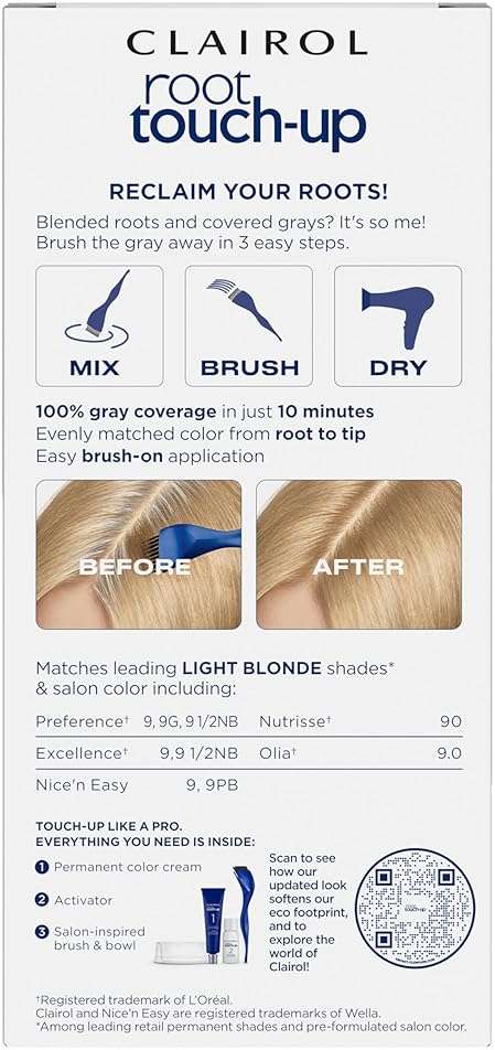 Clairol Root Touch-Up by Nice'n Easy Permanent Hair Dye, 9 Light Blonde Hair Color | 100% Gray Coverage | Easy Brush Application | Matches Professional Salon Shades | Pack of 2 - Image 2