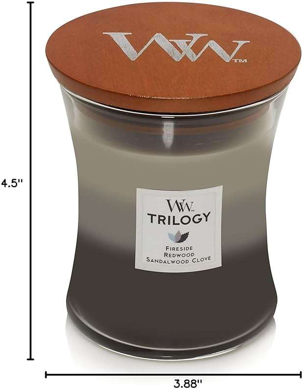 WoodWick Warm Woods Trilogy Holiday Candle Gifts for Women and Men, 9.7 oz Medium Hourglass Trilogy Candle with Crackling Wick - Image 2