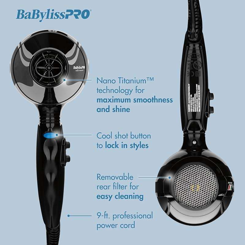 BaBylissPRO Nano Titanium Italian Portofino Hair Dryer - Professional 2000 Watt Blow Dryer - Image 2