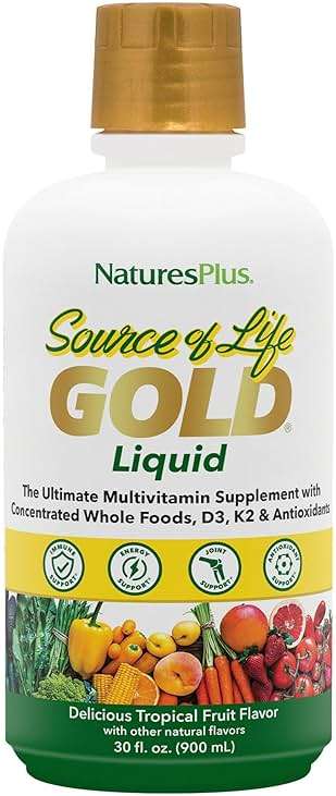 NaturesPlus Source of Life GOLD Multivitamin Liquid - 30 oz - With Vitamins D3, B12 & K2 - Blood, Bone & Immune Support - Vegetarian & Gluten Free - 30 Servings - Image 1