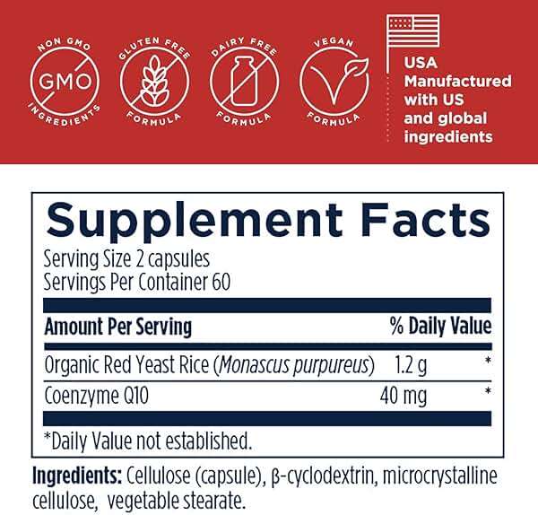 Designs for Health RYR Synergy - Red Yeast Rice Supplement - 1200mg Red Yeast Rice + CoQ10 to Support Cardiovascular Health + Maintenance of Lipid Levels in Normal Range (120 Capsules) - Image 4