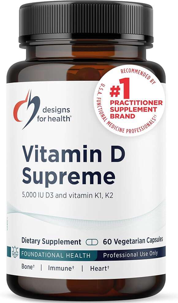 Designs for Health Vitamin D Supreme - Vitamin D 5000 IU with 2000mcg Vitamin K as MK4 for Bone Health, Heart Health, Mood & Immune Support - Vitamin D3 Enhanced with GG Supplement (60 Capsules) - Image 1