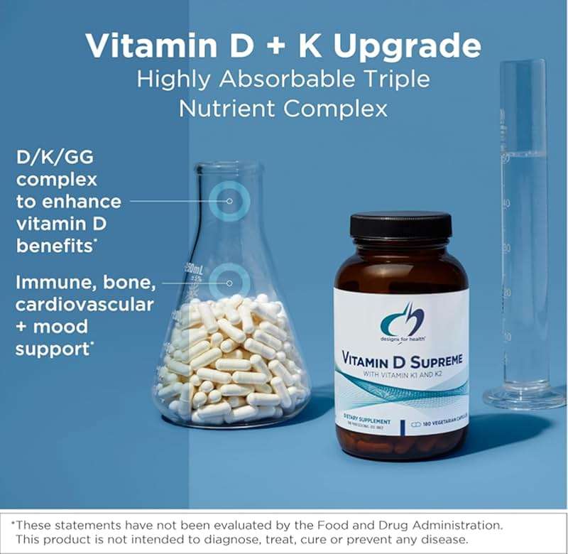 Designs for Health Vitamin D Supreme - Vitamin D 5000 IU with 2000mcg Vitamin K as MK4 for Bone Health, Heart Health, Mood & Immune Support - Vitamin D3 Enhanced with GG Supplement (60 Capsules) - Image 2