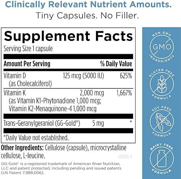 Designs for Health Vitamin D Supreme - Vitamin D 5000 IU with 2000mcg Vitamin K as MK4 for Bone Health, Heart Health, Mood & Immune Support - Vitamin D3 Enhanced with GG Supplement (60 Capsules) - Image 6