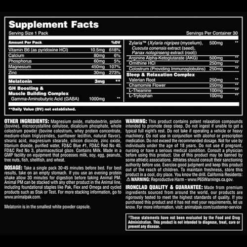 Animal PM - Sleep Aid for Adults Non-Habit Forming Relaxation Enhancer and Mood Support with Melatonin, L-Theanine, Zylaria, Zinc, Magnesium, Vitamin B6, GABA + AKG Anabolic Stack Supply, 30 Count - Image 7