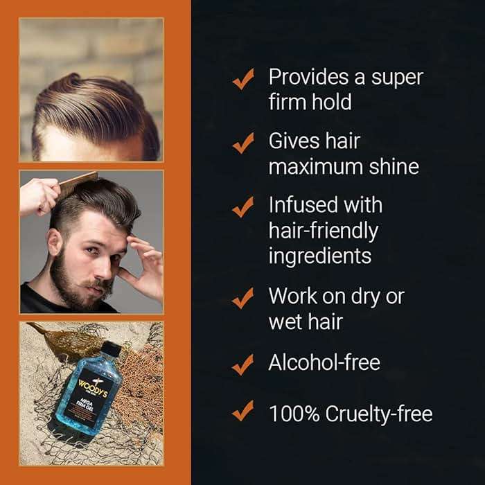 Woody's Mega Firm Hair Gel for Men, Strong Hold, Alcohol-Free, No Flakes, Men's Hair Gel for Strong Hold Styling, Mens Styling Gel - 12 fl oz - Image 4