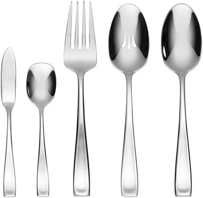 Oneida Silverware Set For 12, Moda 65-Piece Fine Flatware Set with Serving Utensils, Service For 12, 18/10 Stainless Steel, Dishwasher Safe For home, Knives Spoons and Forks Set (Silver, 65 pieces) - Image 6