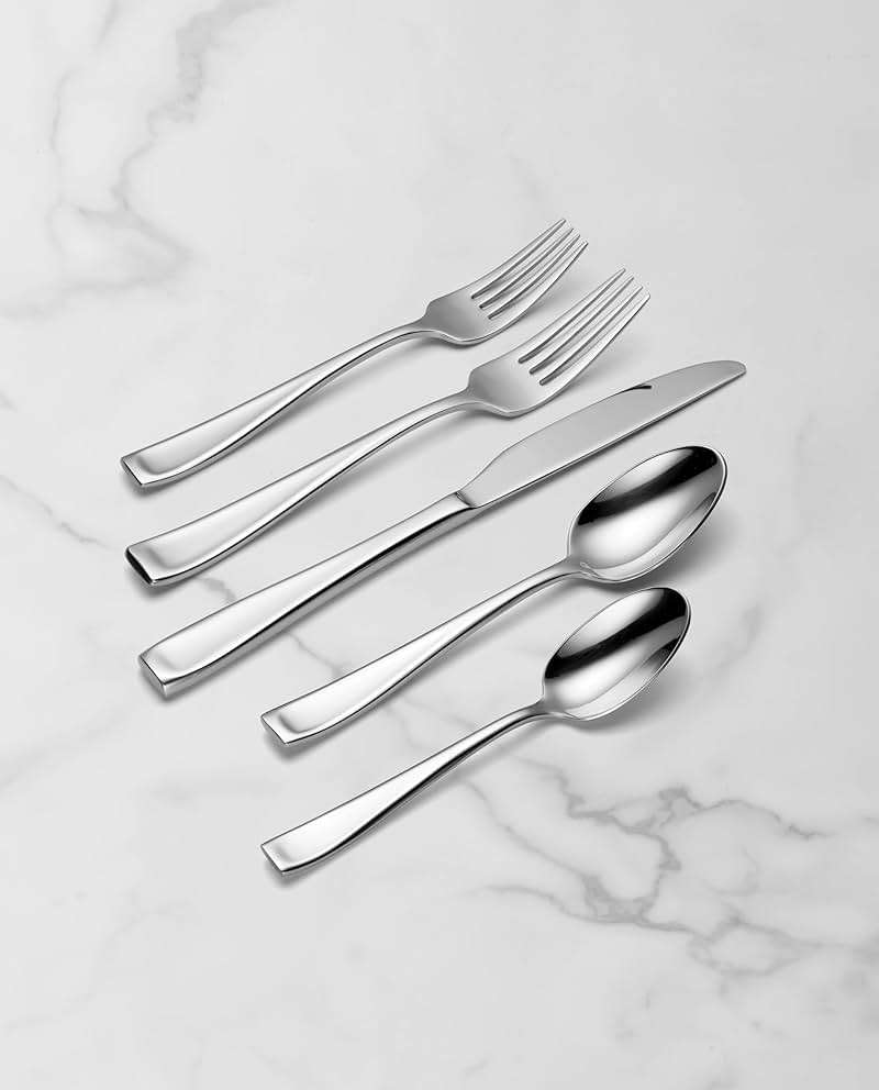 Oneida Silverware Set For 12, Moda 65-Piece Fine Flatware Set with Serving Utensils, Service For 12, 18/10 Stainless Steel, Dishwasher Safe For home, Knives Spoons and Forks Set (Silver, 65 pieces) - Image 9
