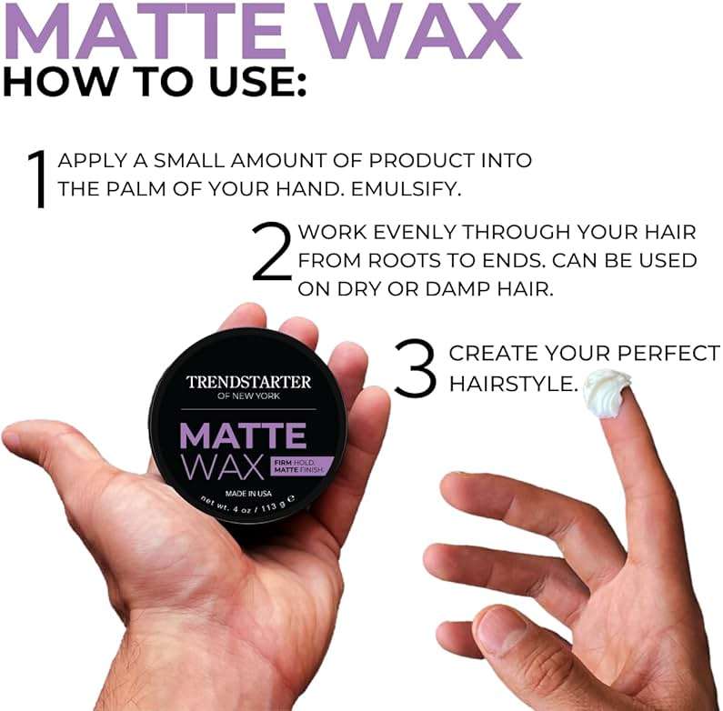 TRENDSTARTER - MATTE WAX (4oz) - Firm Hold - Matte Finish - Water Based All-Day Hold Hair Styling Pomade – Flake-Free Styling Wax for All Hair Types - Image 5