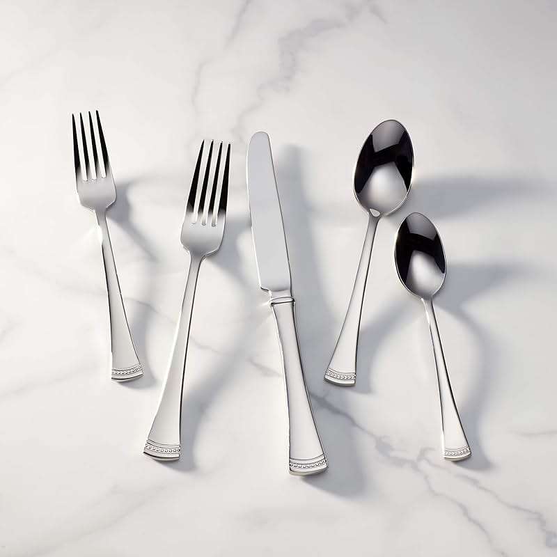 Lenox Silverware Set For 12, Portola 65-Piece Flatware Set with Serving Utensils, Service For 12, 18/10 Stainless Steel Flatware, Dishwasher Safe, Knives Spoons and Forks (Silver, 65 pieces) - Image 7