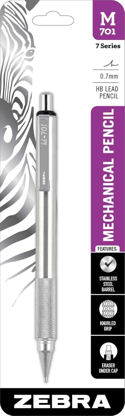 Zebra Pen, M-701 Mechanical Pencil, 0.7mm Point, Durable Stainless Steel Barrel, Knurled Metal Grip, Refillable, STEEL Series, Ideal for Tactical Use, 1-Pack, (59411) - Image 1